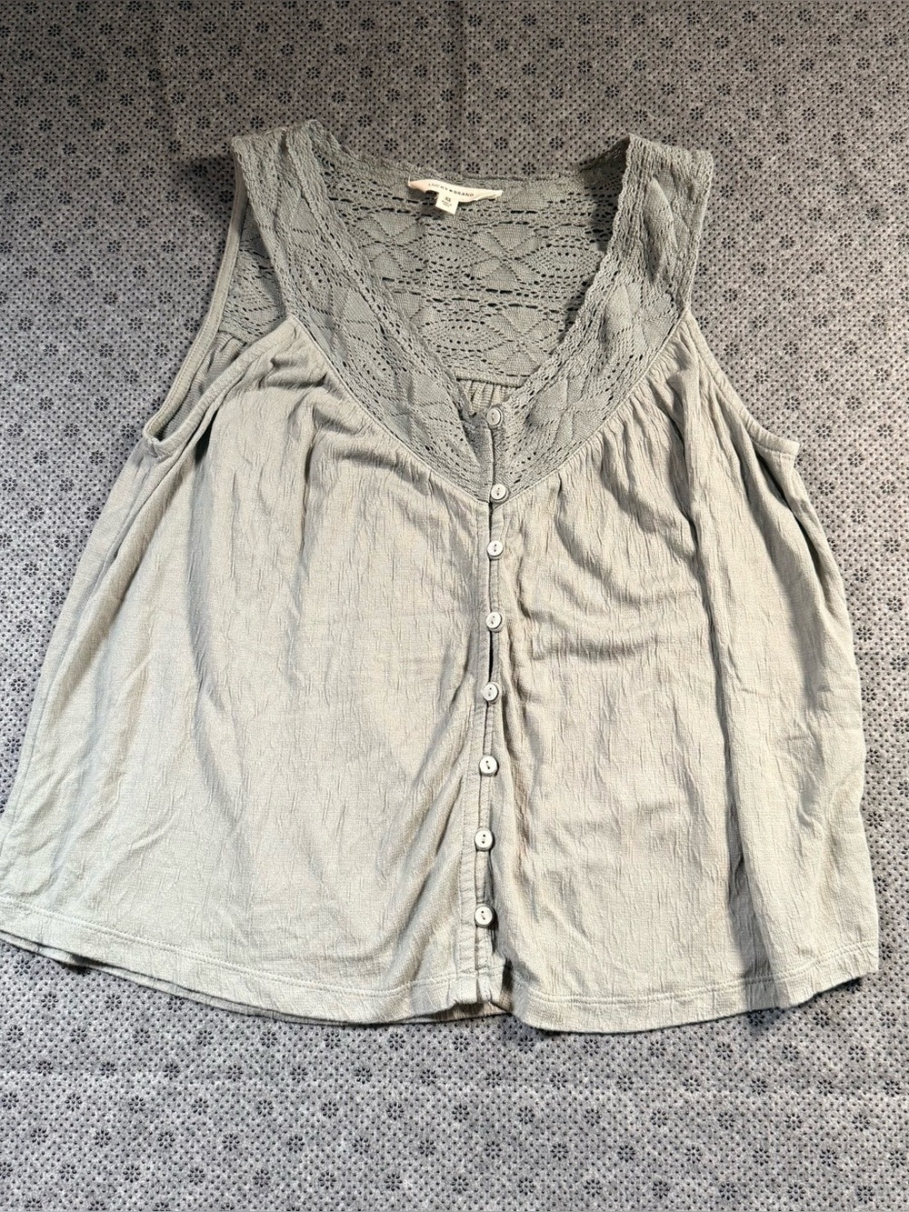 Lucky Brand Gray/green Crochet Sleeveless Top - Picture 3 of 12